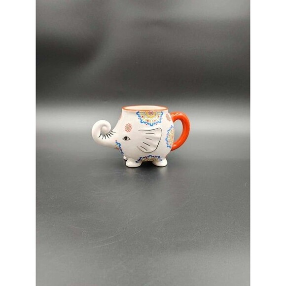 Elephant Coffee Cup Mug Hand Painted Ceramic 3D Trunk Lucky Trunk Up (B) - Picture 3 of 10